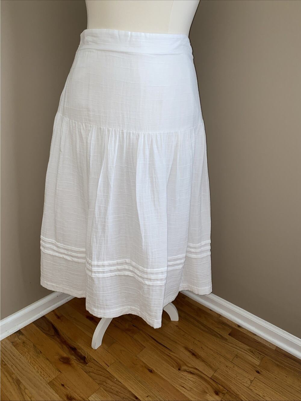 ON 34TH White Cotton Lined Tiered A-line Pull On Midi Skirt Pockets Plus Size 2X